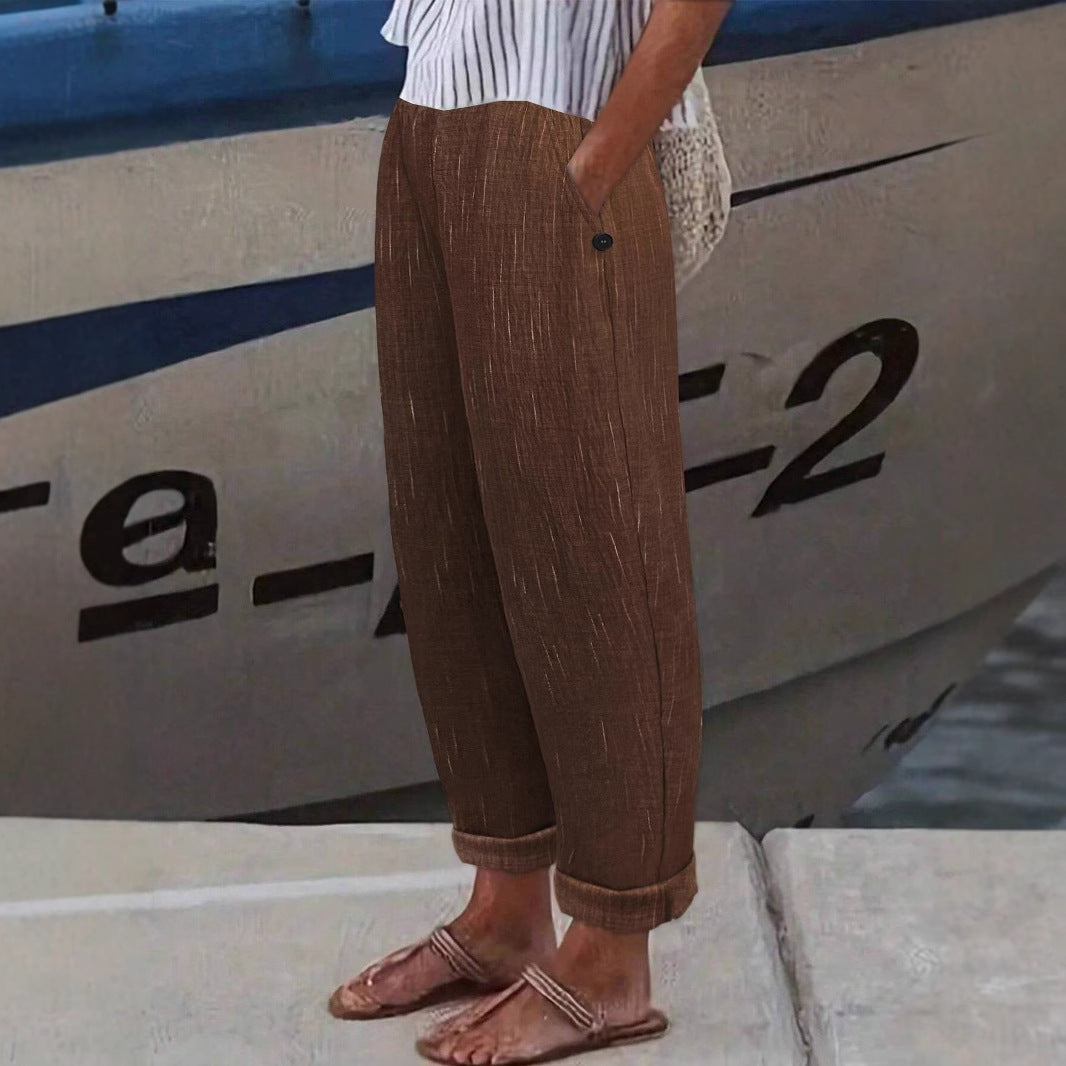 Damen Bequeme und luftige Leinenhose mit seitlichen Taschen Drune