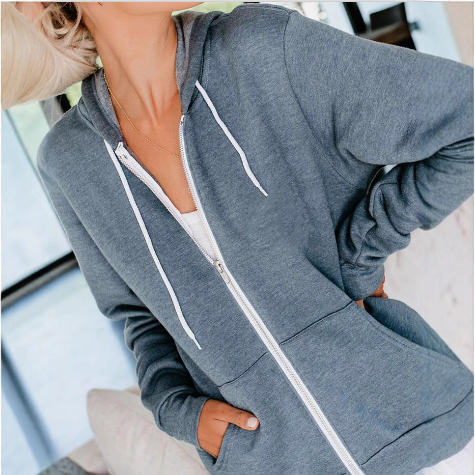 Damen lässige Kapuzenjacke mit praktischen Taschen und durchgehendem Reißverschluss Drune