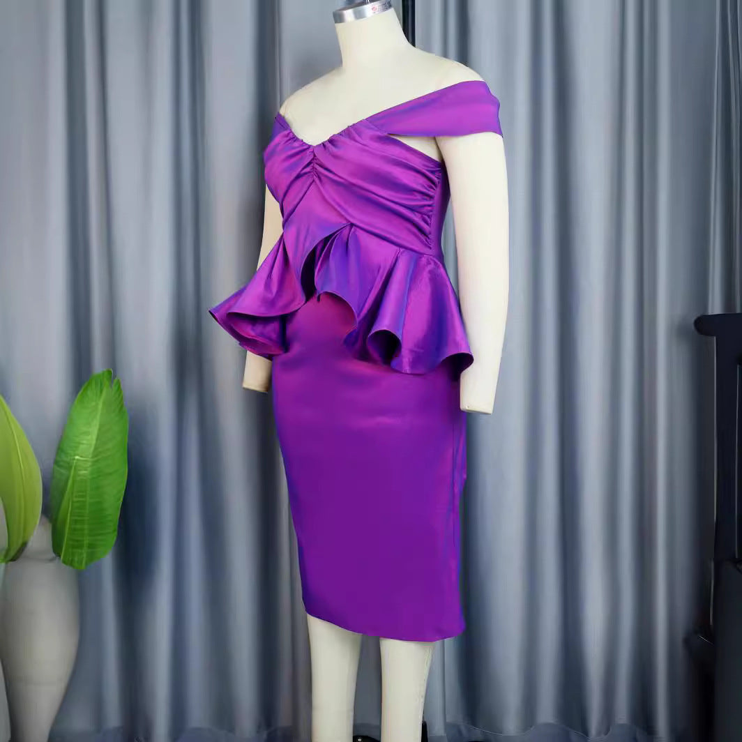 Damen Elegantes Abendkleid mit schulterfreiem Design und voluminösen Rüschen Drune