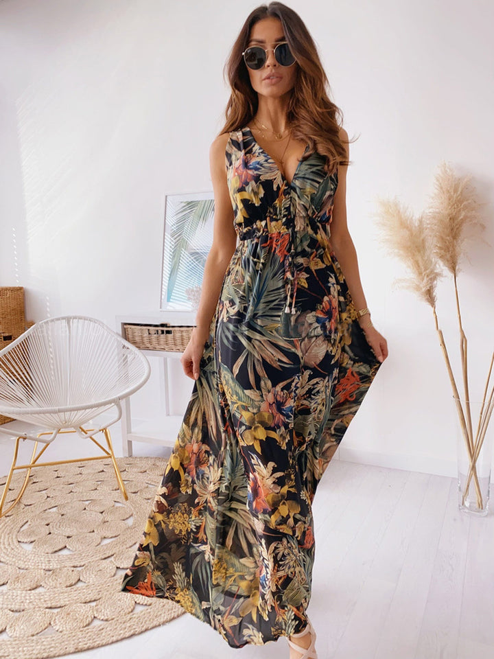 Damen Maxikleid mit floralem Print und elastischem Bund Drune