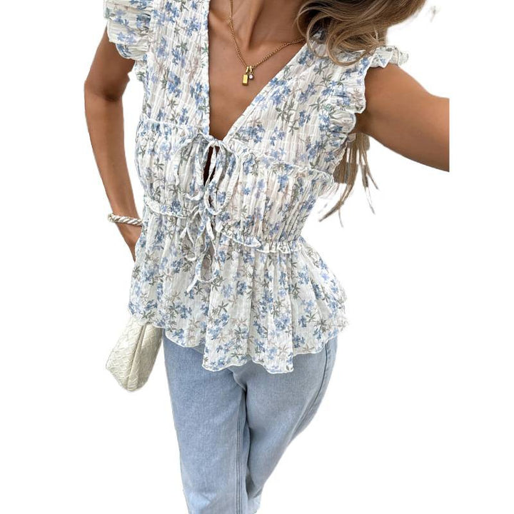 Drune | Elegantes Floral Quadratisches Hals Top