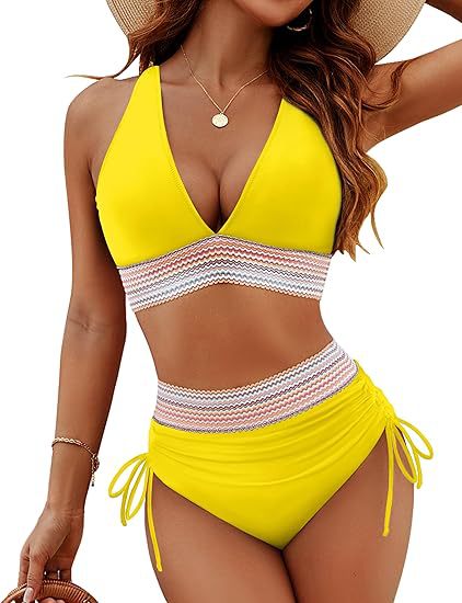 Damen Hochgeschnittener Bikini mit breitem elastischem Bund und dekorativen Zierdetails Drune