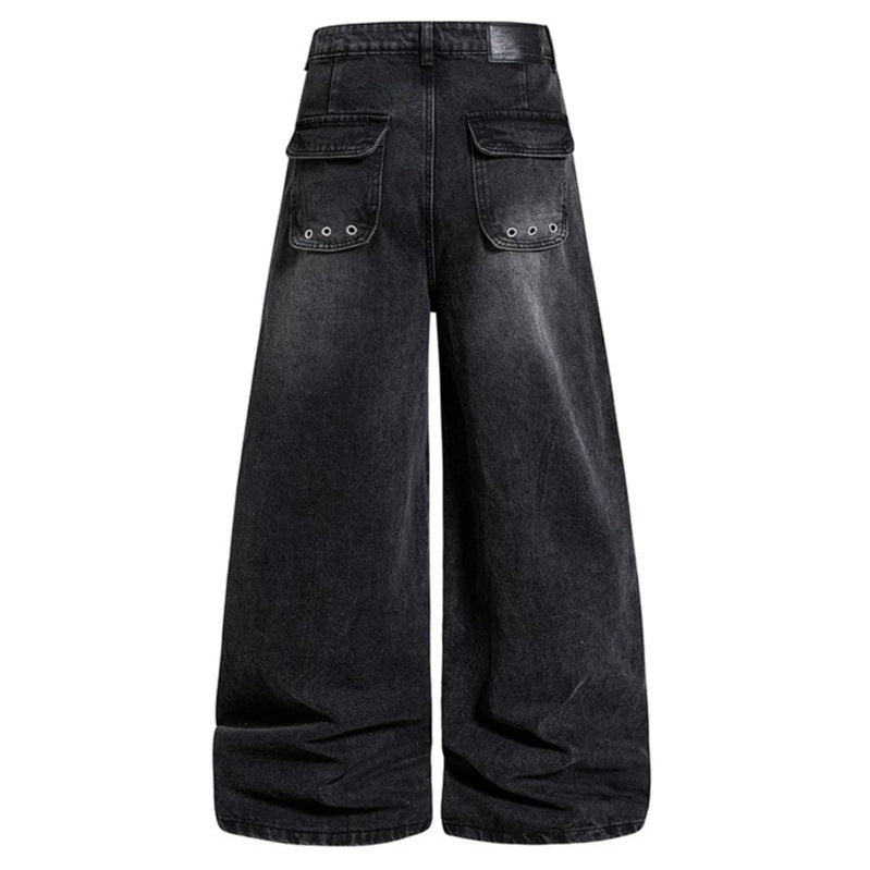 Damen Weite High‑Waist Denim‑Cargo‑Culotte mit Nieten und großen Pattentaschen Drune