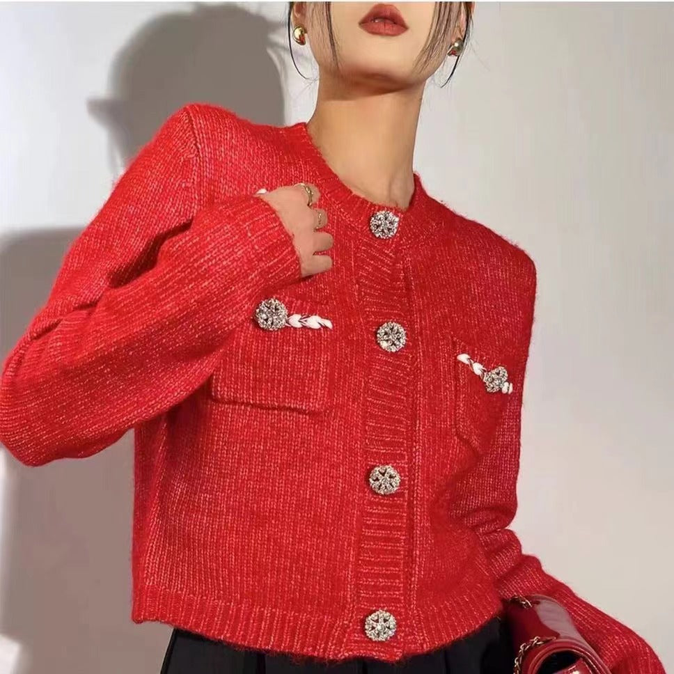 Damen elegante Strickjacke mit dezentem Knopfdesign und Taschen Drune