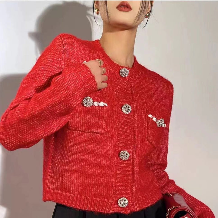 Damen elegante Strickjacke mit dezentem Knopfdesign und Taschen Drune