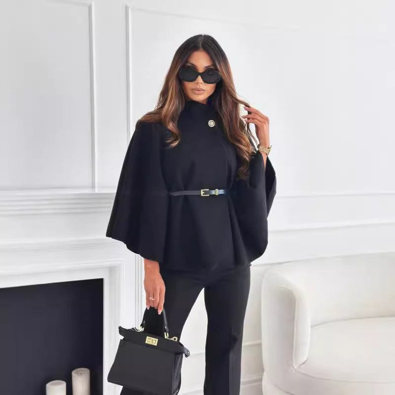 Damen Cape-Jacke mit stylischem Gürtel und eleganter Struktur Drune
