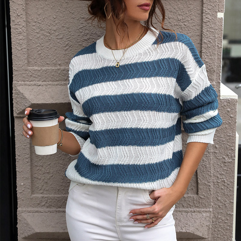 Damen Lässiger Strickpullover mit Wellenmuster Drune