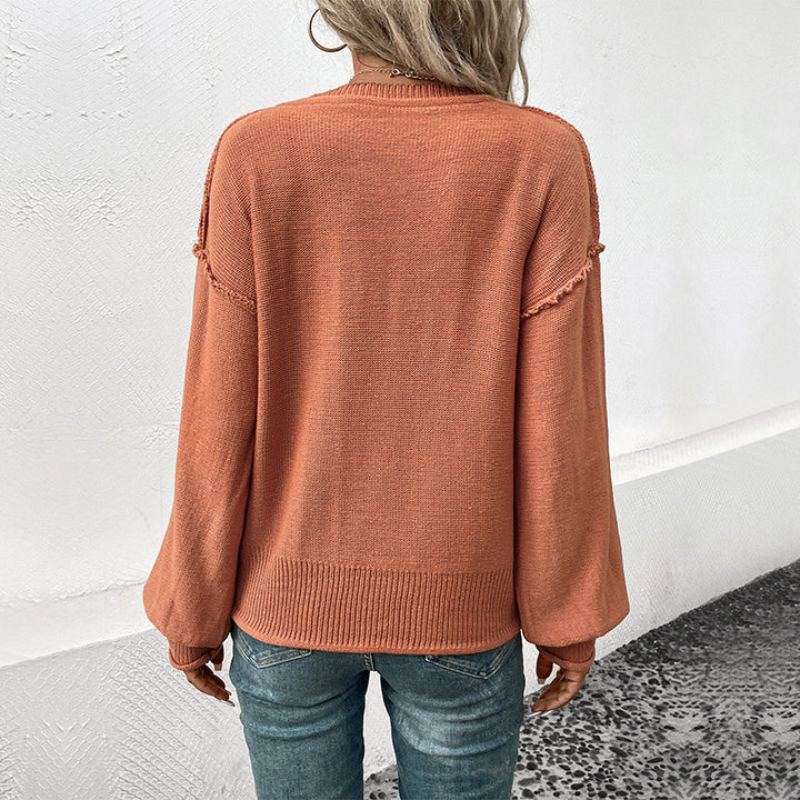 Damen Eleganter Pullover mit V-Ausschnitt und Ballonärmeln Drune