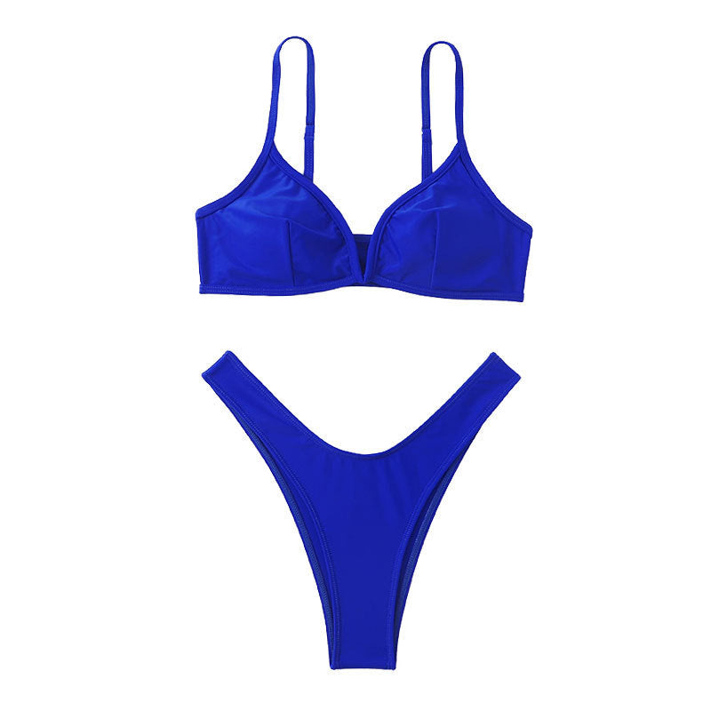 Damen Triangel-Bikini mit tiefem V-Ausschnitt und hoch geschnittenem Slip Drune
