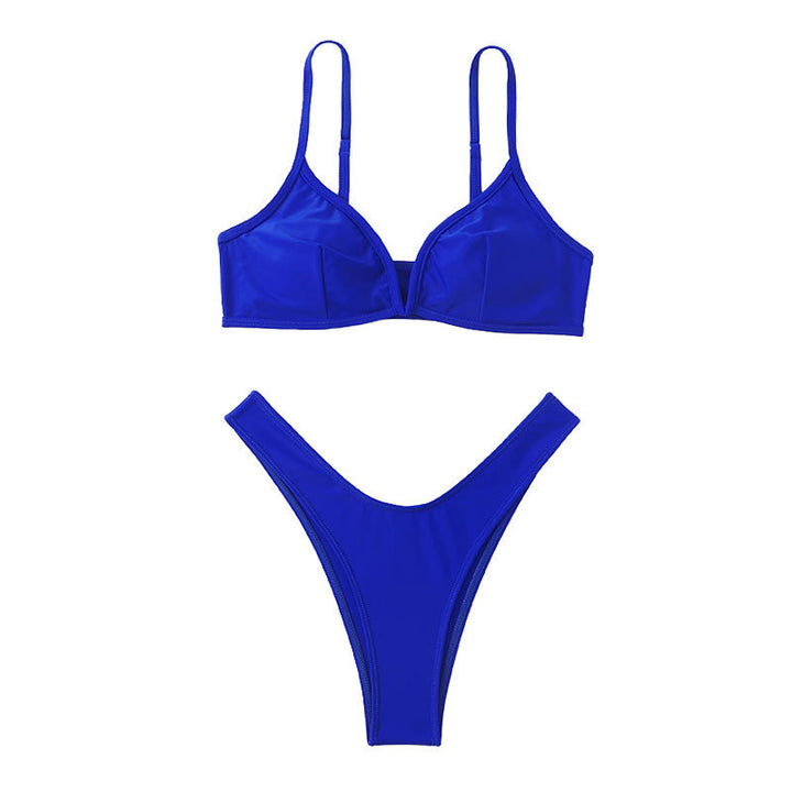 Damen Triangel-Bikini mit tiefem V-Ausschnitt und hoch geschnittenem Slip Drune