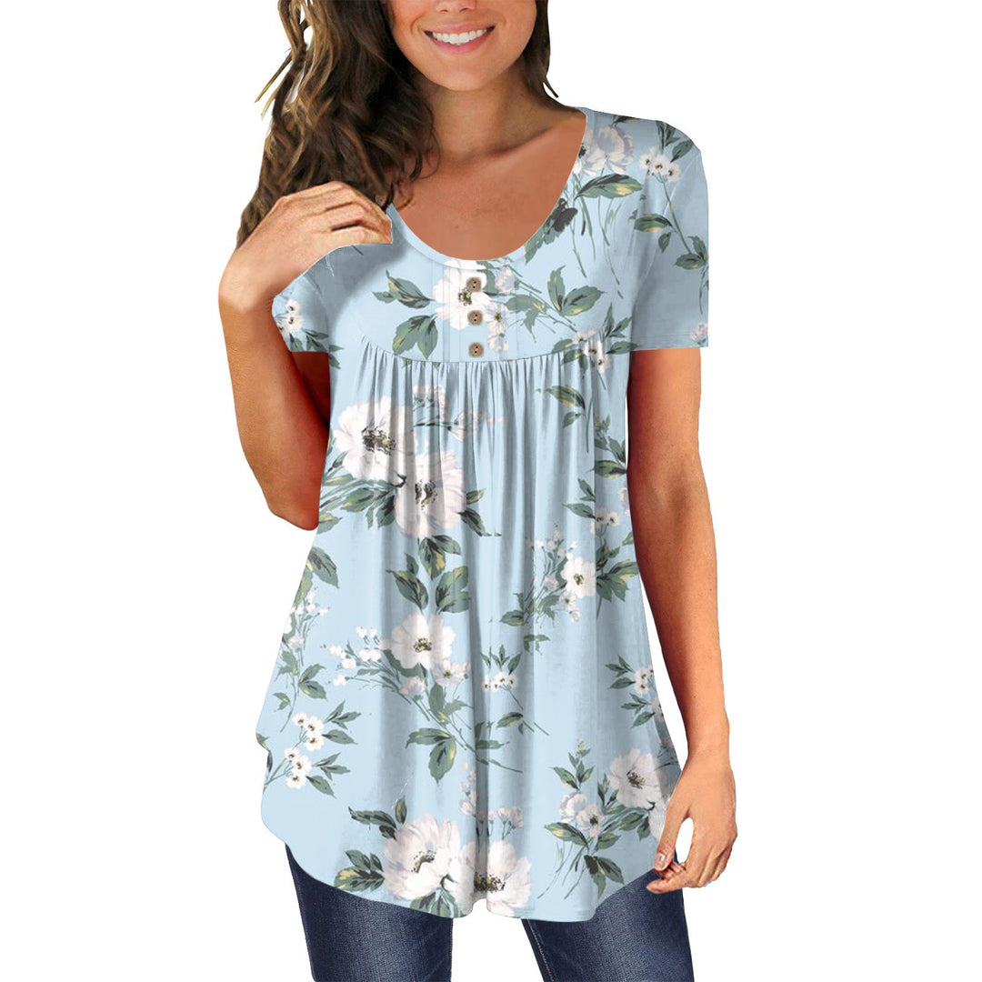 Damen Floral Print Casual Tunika Top Drune