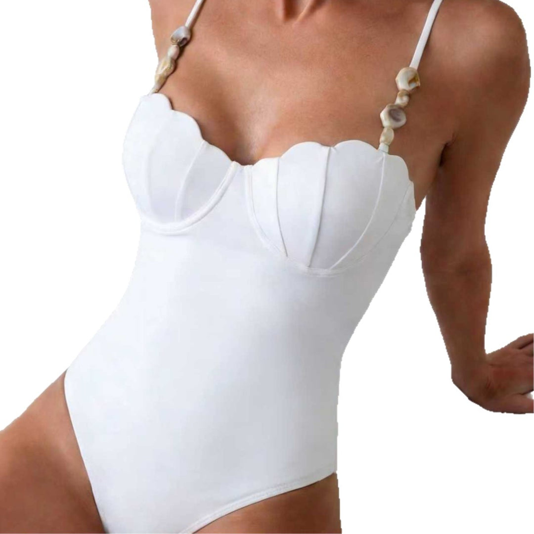 Damen eleganter Einteiler-Badeanzug mit Muschel-Akzenten Drune
