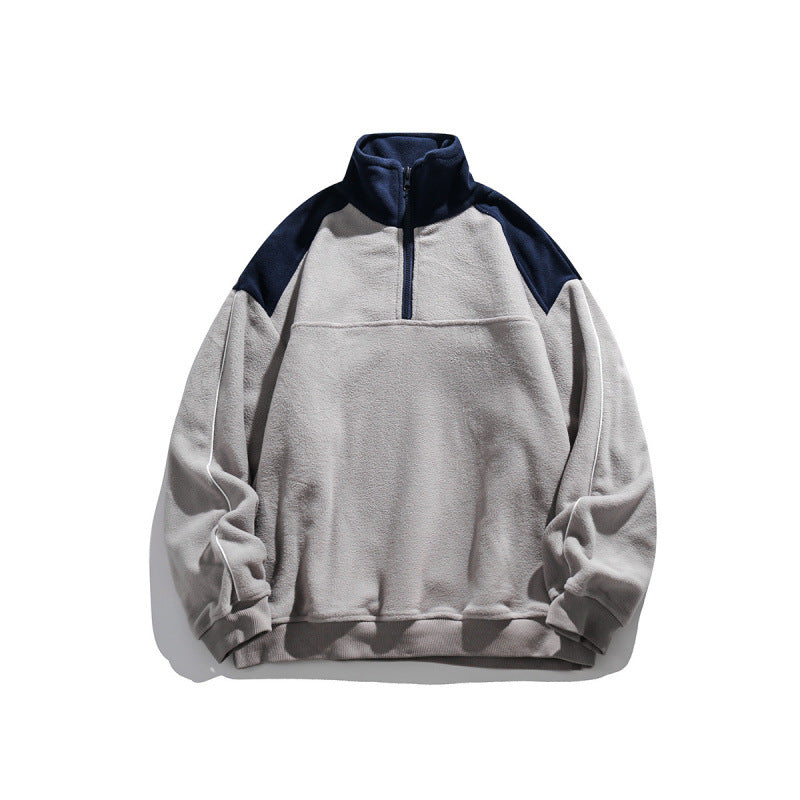 Unisex Oversize-Fleece-Halbzip-Pullover mit hohem Kragen und Raglanärmeln Drune