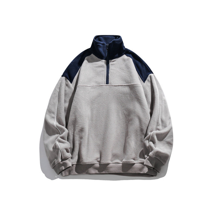 Unisex Oversize-Fleece-Halbzip-Pullover mit hohem Kragen und Raglanärmeln Drune