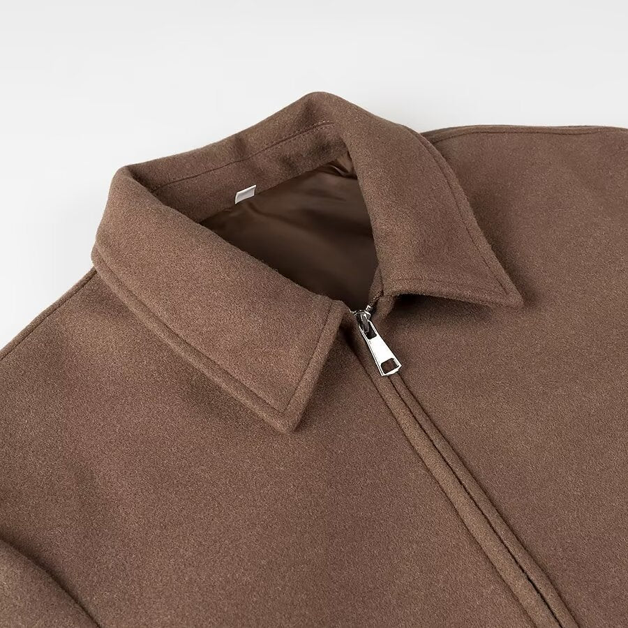 Damen Kurzjacke aus Wollmix mit Reißverschluss und kastiger Oversize-Silhouette Drune