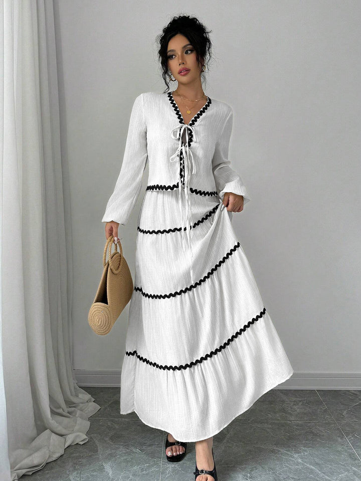 Damen Maxikleid mit Rüschen und Schnürung Drune
