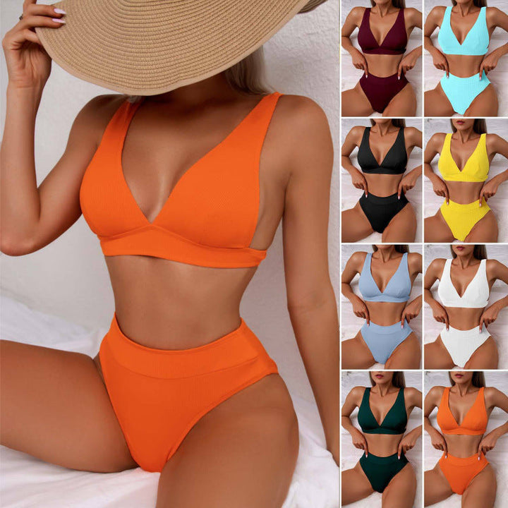 Damen Hoch geschnittener Bikini mit atmungsaktivem Oberteil und elastischem Bund Drune
