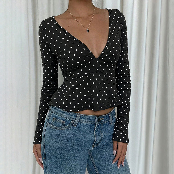 Damen Blusenshirt mit peplum Schnitt und Polka-Dot-Muster Drune