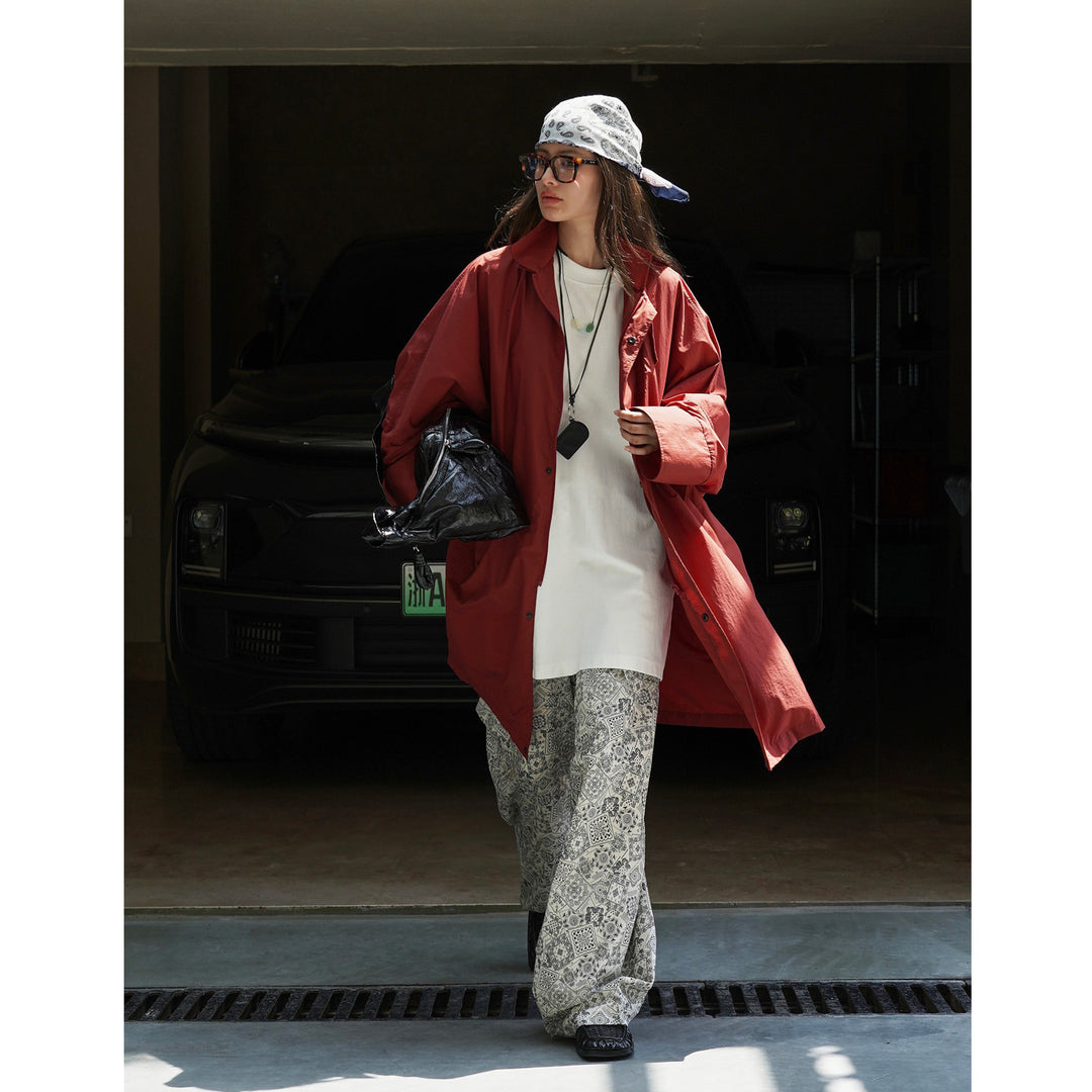 Damen Leichter Oversize-Regenparka mit hohem Stehkragen und verdeckter Druckknopfleiste Drune