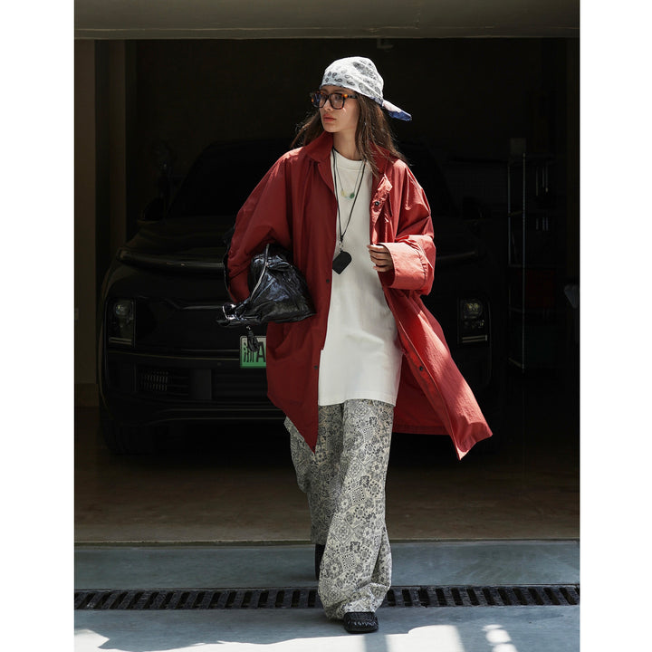 Damen Leichter Oversize-Regenparka mit hohem Stehkragen und verdeckter Druckknopfleiste Drune