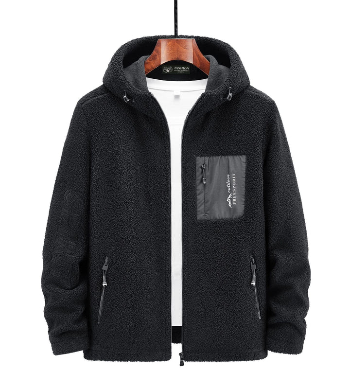 Herren Sherpa‑Fleece Kapuzenjacke mit Reißverschluss und Brusttasche Drune