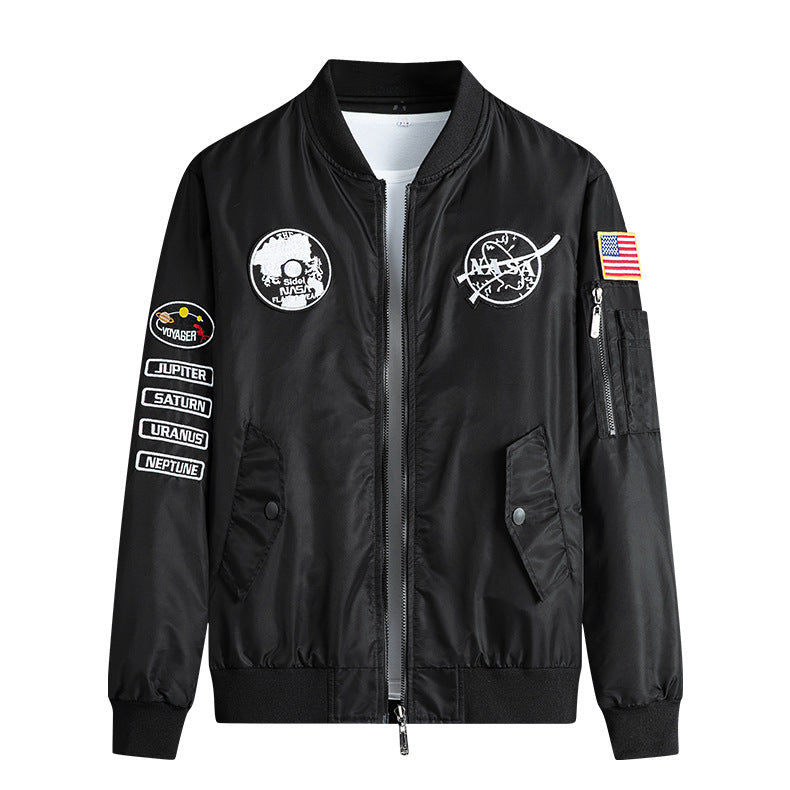 Herren  leichte Mikroschalen-Mission-Patch-Flug-Bomberjacke mit schrägen Klappentaschen und Ärmelreißverschluss Drune