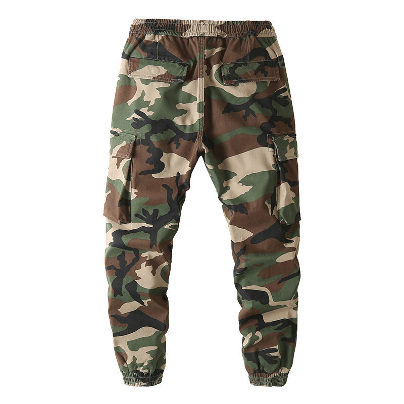 Herren Slim-Fit Cargohose im Tarnmuster mit elastischem Tunnelzugbund und verstärkten Knien Drune