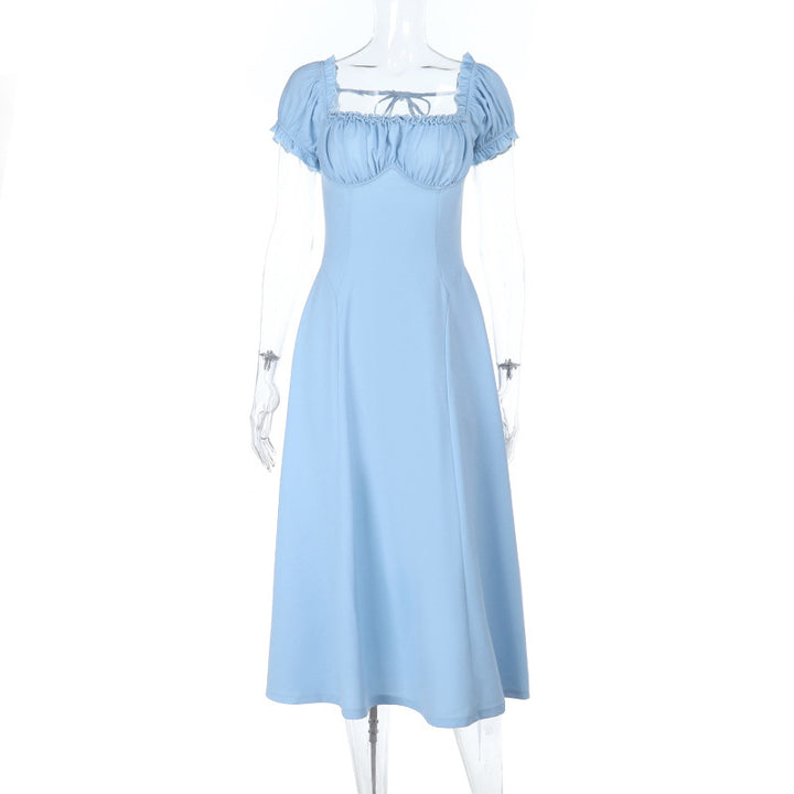 Damen Maxi-Kleid mit voluminösen Puffärmeln und elastischem Ausschnitt Drune