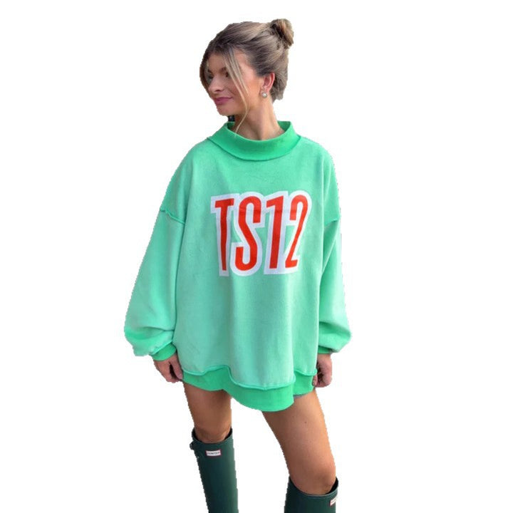 Damen nan weites Sweatshirt mit hohem Kragen und auffälligem Frontprint Drune