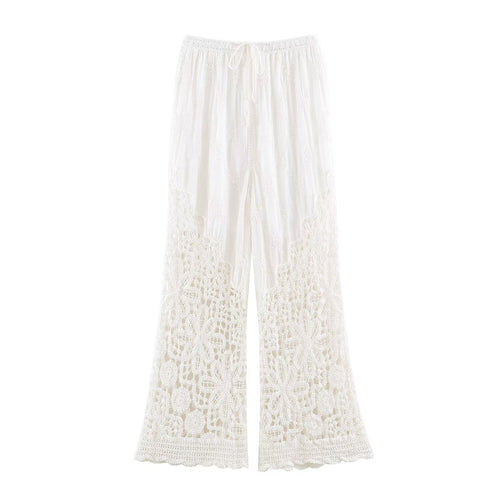 Damen Palazzo‑Hose mit gehäkeltem Spitzenbesatz und elastischem Bund Drune