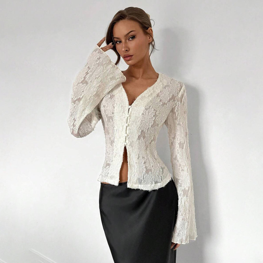 Damen Spitzenbluse mit weitem Ärmel Drune