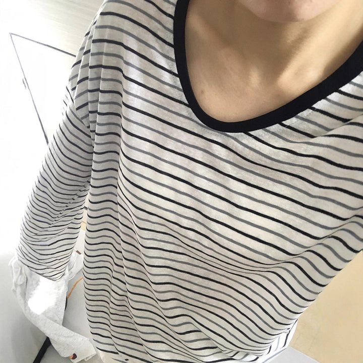 Damen gestreiftes Oversized Longsleeve-Shirt mit weiten Ärmeln Drune