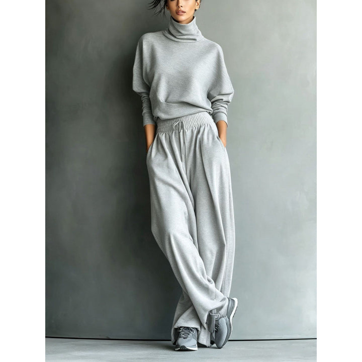 Damen Rollkragen-Loungewear-Set mit Oversize-Oberteil und weitem Gummibund-Hose Drune