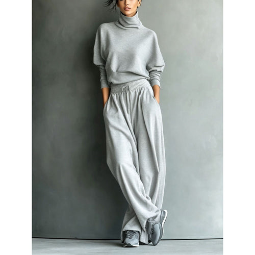 Damen Rollkragen-Loungewear-Set mit Oversize-Oberteil und weitem Gummibund-Hose Drune