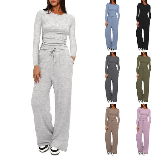 Damen Relax-Freizeithose mit extra weitem Bein, elastischem Bund und Kordelzug Drune