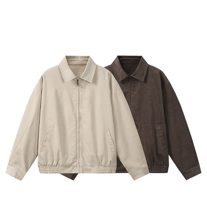 Herren Kastig geschnittene Cord-Blousonjacke mit verdecktem Reißverschluss und elastischem Saum Drune