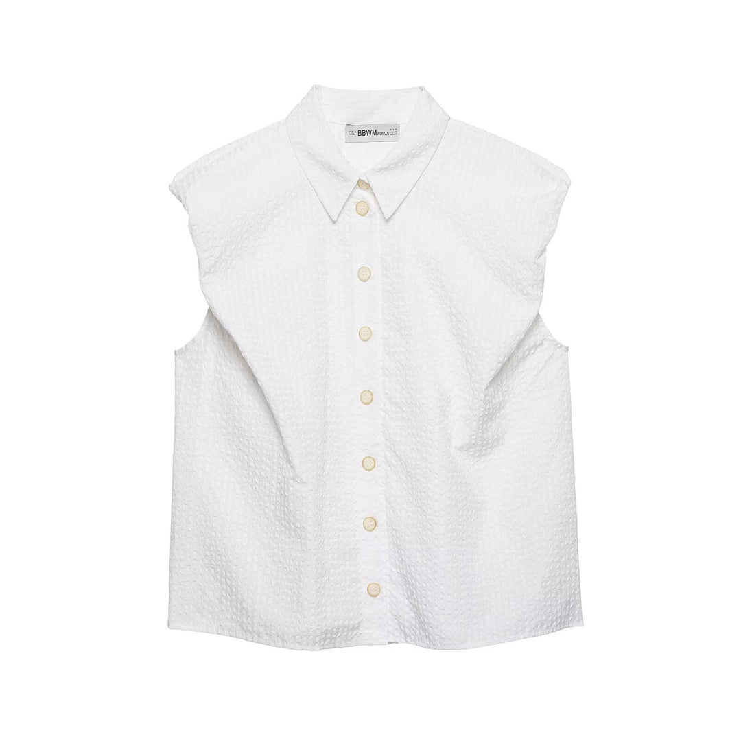 Damen Kurzarm Bluse mit modernen Streifen und eleganter Knopfleiste Drune