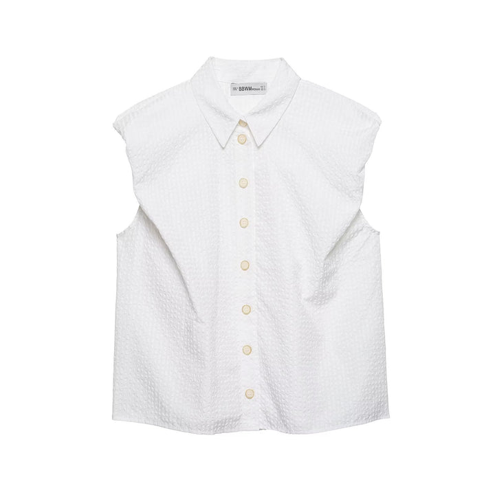 Damen Kurzarm Bluse mit modernen Streifen und eleganter Knopfleiste Drune