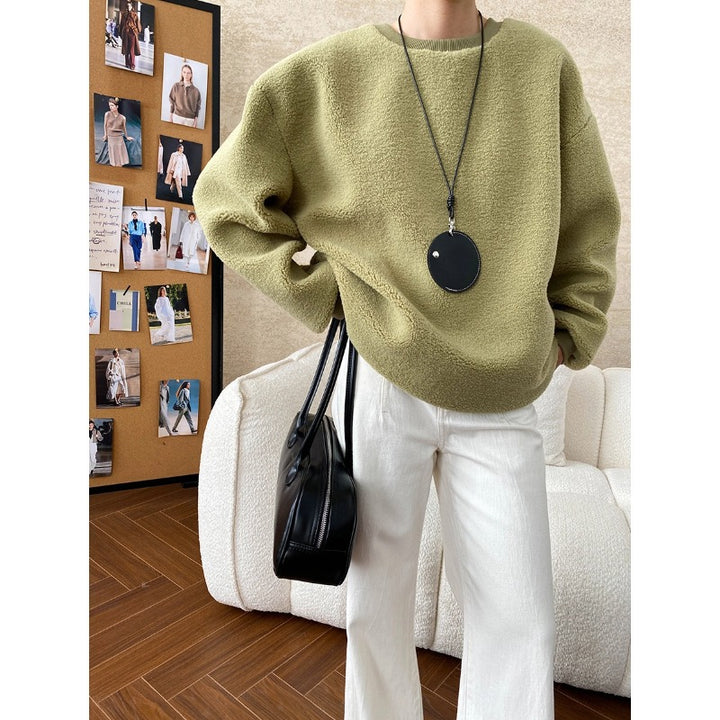 Damen kuscheliger Fleece-Pullover mit weitem Schnitt und bequemen Details Drune