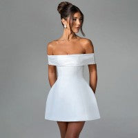 Damen Off-Shoulder Cocktailkleid mit voluminösem Rock Drune