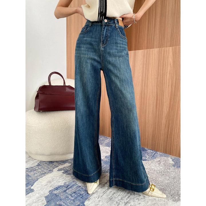 Damen lässige Schlagjeans im Vintage-Stil mit hohem Bund Drune
