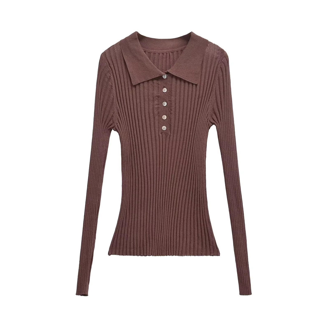 Damen Langarm Polo-Shirt mit eleganter Rippstruktur und Knopfleiste Drune