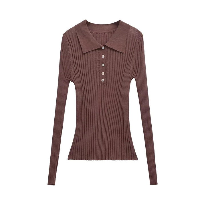 Damen Langarm Polo-Shirt mit eleganter Rippstruktur und Knopfleiste Drune