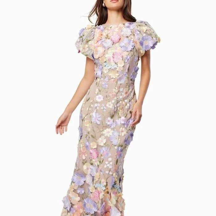 Damen Blumenkleid mit 3D-Blütenapplikationen Drune