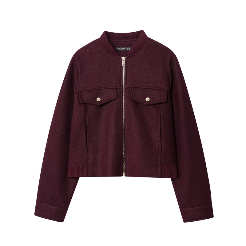 Damen nan kurze Wollmix-Blousonjacke mit durchgehendem Reißverschluss, Brustpattentaschen und geripptem Saum Drune