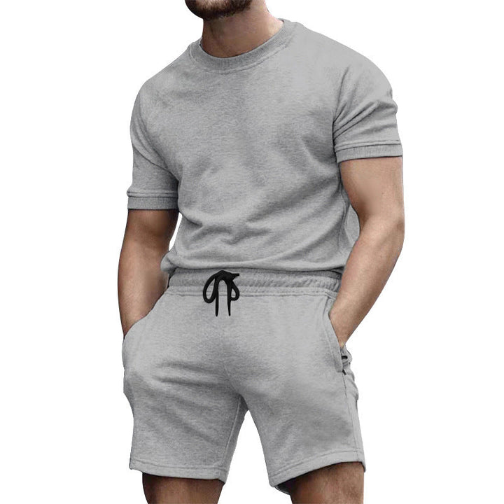 Herren nan kurzärmeliges Sweat-Set aus weichem Sweatstoff mit Rundhalsshirt und Kordelzug-Shorts Drune