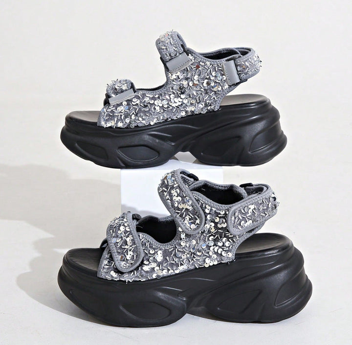 Damen Plateau-Sandalen mit verziertem Riemen und komfortabler Sohle Drune