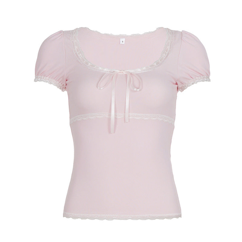 Damen Kurzarm Top mit Rüschendetails und verspieltem Kordelzug Drune