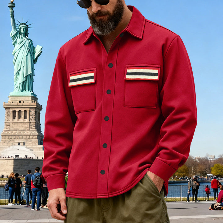 Herren Overshirt-Jacke aus schwerem Baumwollmix mit Brusttaschen und Kontraststreifen Drune