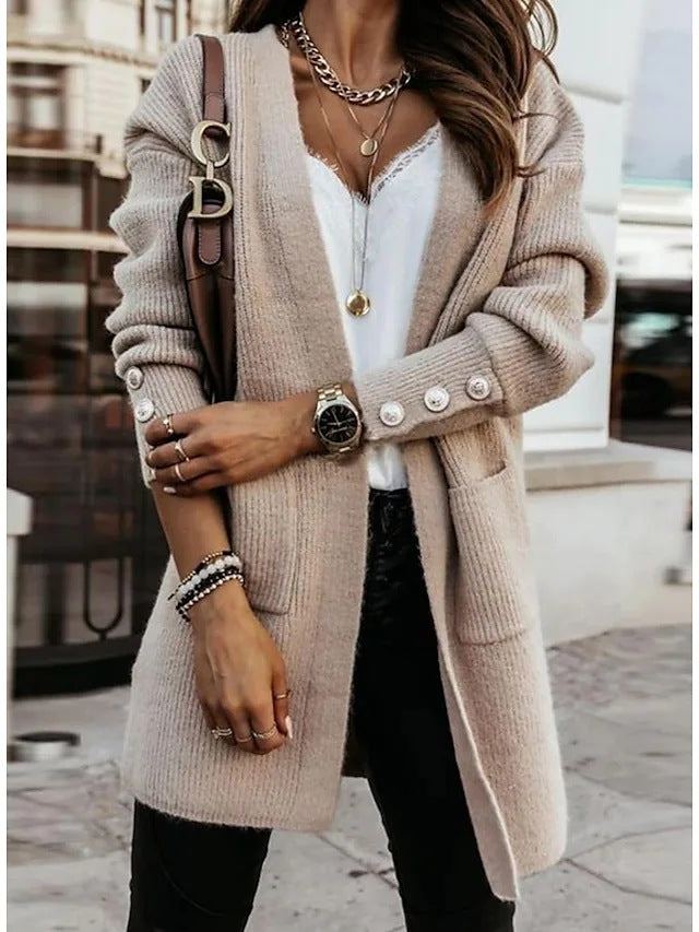Damen Elegante Strickjacke mit Knopfdetails und praktischen Taschen Drune